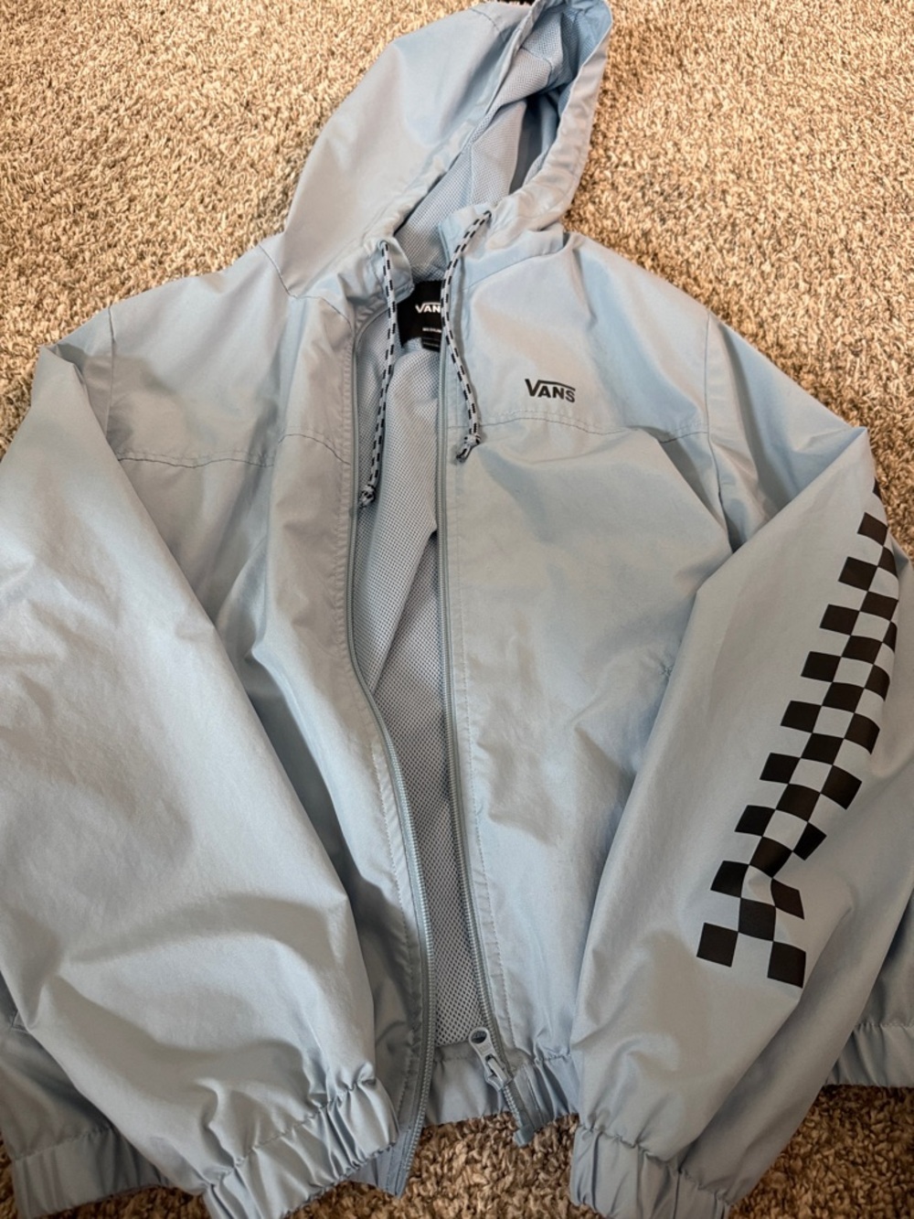 Vans Light Blue Hooded Jacket with Black Checker Sleeve